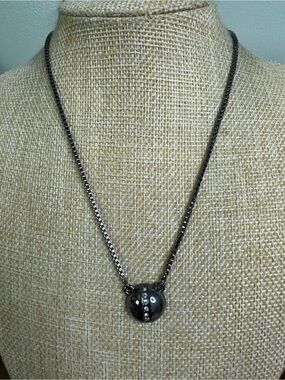 Lia Sophia Gunmetal Pendant Necklace with Clear Crystal Accents
